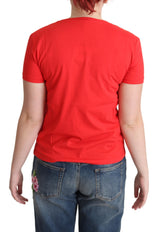 Chic rotes Baumwoll -T -Shirt mit Signature Druck