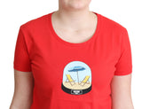 Chic rotes Baumwoll -T -Shirt mit Signature Druck