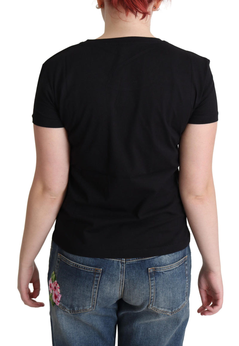 Camiseta de algodón negro elegante con estampado juguetón