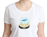 Chic White Baumwoll -T -Shirt mit legendärem Druck