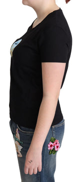 Chic Black Cotton Round Neck -T -Shirt