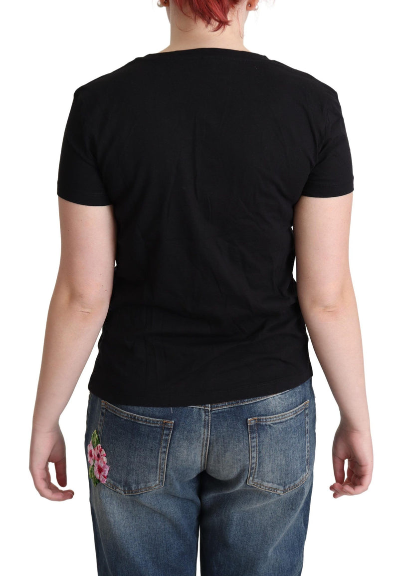 Chic Black Cotton Round Neck -T -Shirt