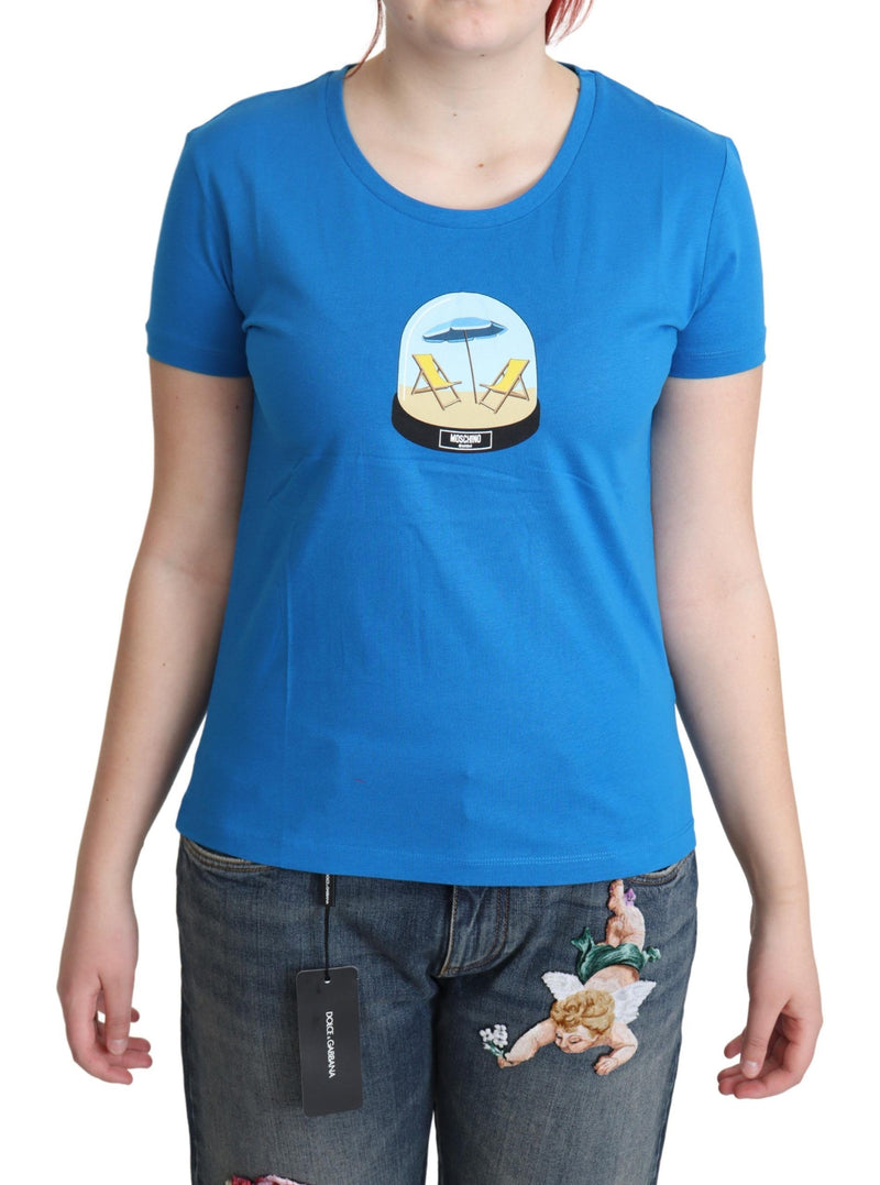 T-shirt en coton bleu chic avec imprimé emblématique