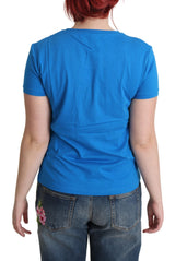 Chic Blue Cotton T -Shirt mit legendärem Druck