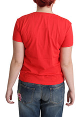 Chic Red Graphic Cotton T -Shirt