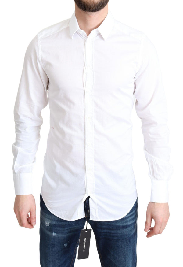 Elegant White Cotton Robe Shirt Slim Fit