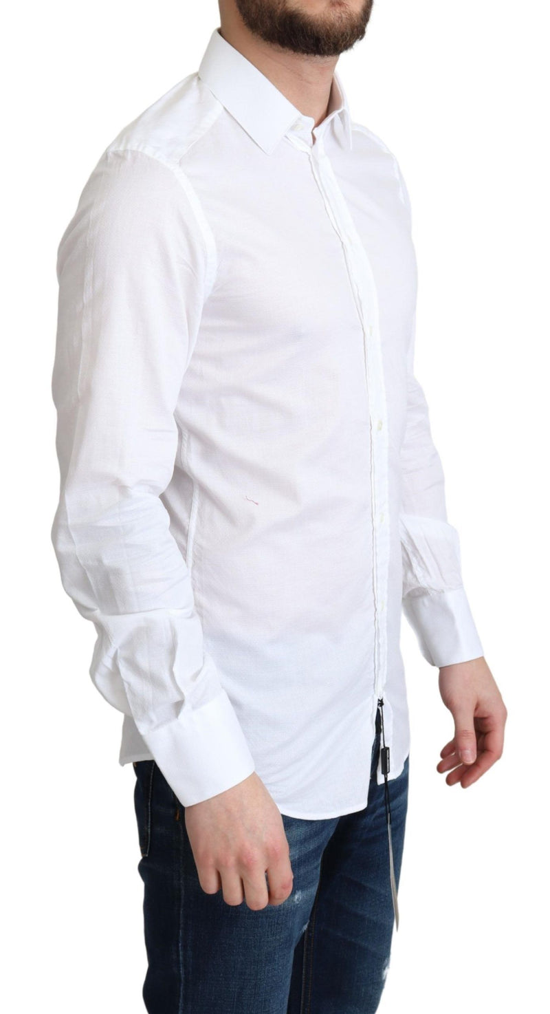 Elegant White Cotton Robe Shirt Slim Fit