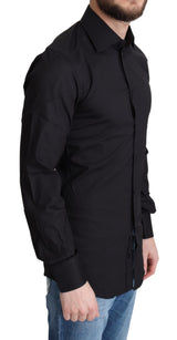 Elegant Black Gold Slim Fit Dress Shirt