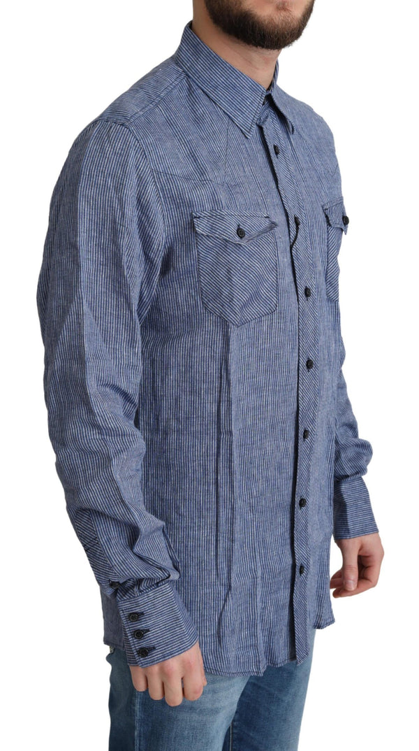 Elegantes Hemd mit gestreiftem Leinen-Button-Down-Hemd