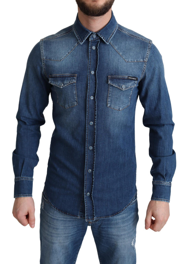 Elegante camicia casual a manica lunga in denim