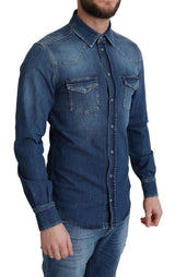 Chemise décontractée à manches longues élégantes en denim