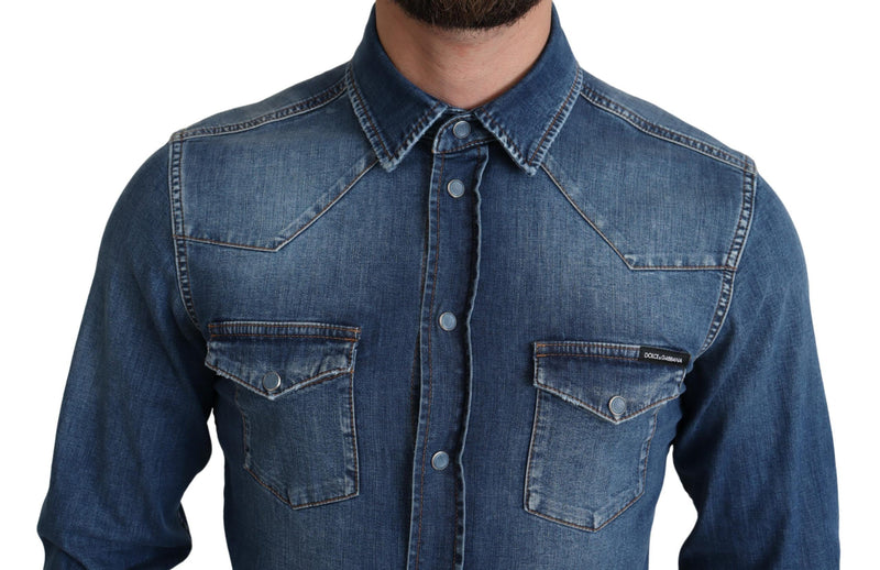 Elegante camicia casual a manica lunga in denim