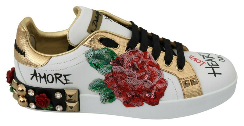 Elegante blumige Leder -Sneaker mit Pailletten