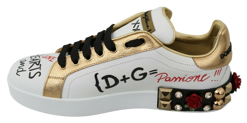 Eleganti sneaker in pelle floreale con paillettes