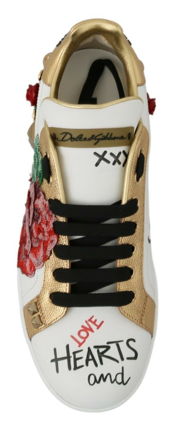 Eleganti sneaker in pelle floreale con paillettes