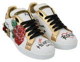 Eleganti sneaker in pelle floreale con paillettes