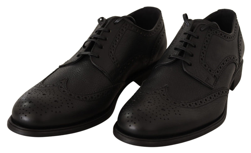 Elegante schwarze Leder Derby Wingtip Schuhe