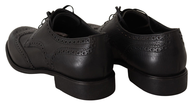 Eleganti scarpe Derby Wingtip in pelle nera