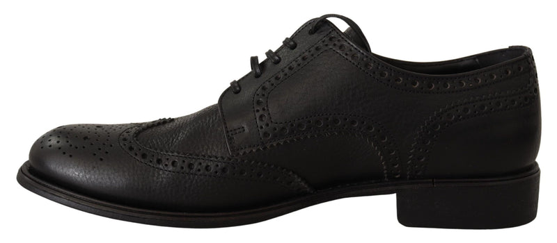 Elegante schwarze Leder Derby Wingtip Schuhe