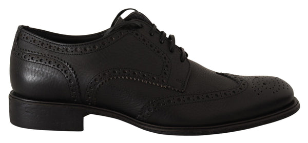 Eleganti scarpe Derby Wingtip in pelle nera