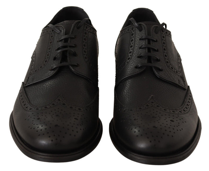 Elegante schwarze Leder Derby Wingtip Schuhe