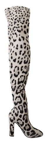 Stivali da ginocchiera chic leopardo a tacco alto