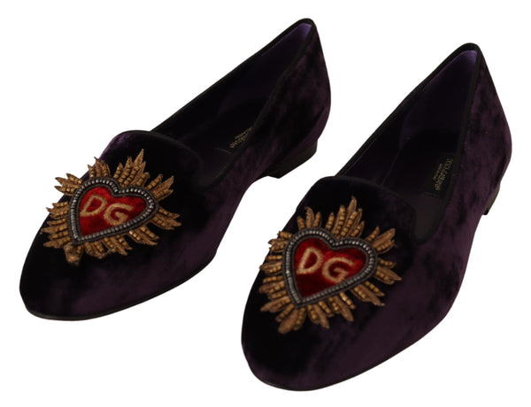 Chic Purple Velvet Loafers με λεπτομέρειες καρδιάς