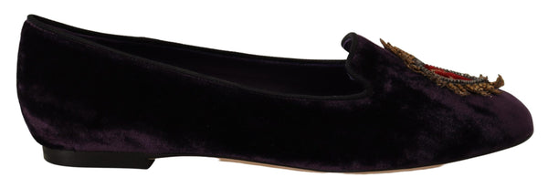 Chic Purple Velvet Loafers με λεπτομέρειες καρδιάς