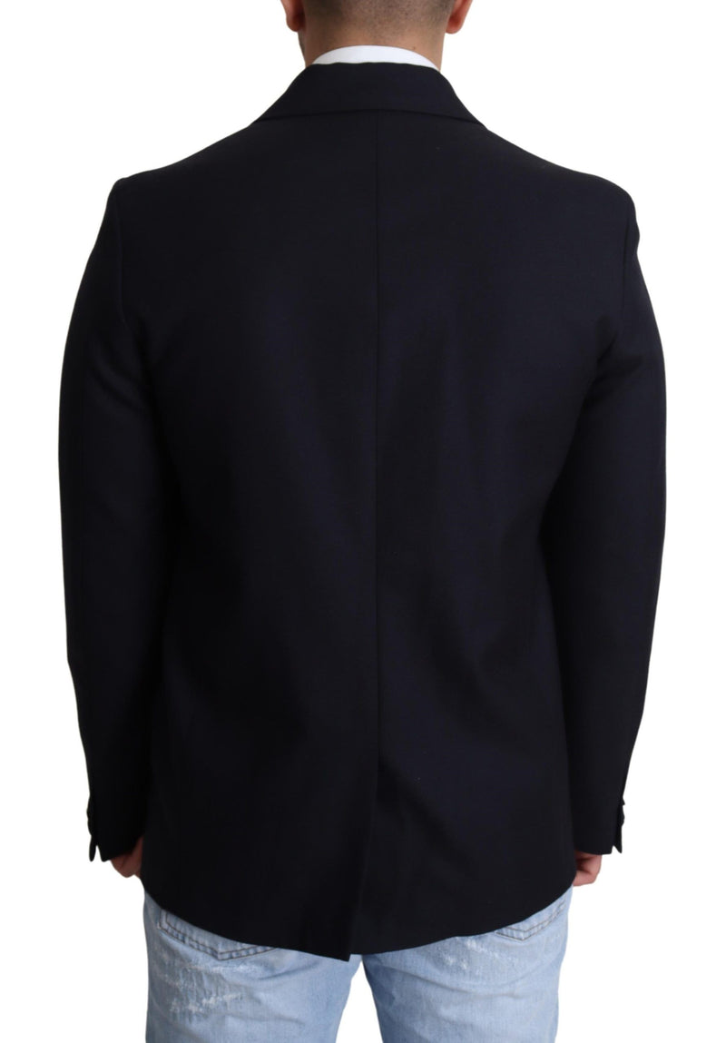 Elegante cappotto da uomo di lana vergine blu scuro