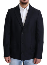 Elegante cappotto da uomo di lana vergine blu scuro