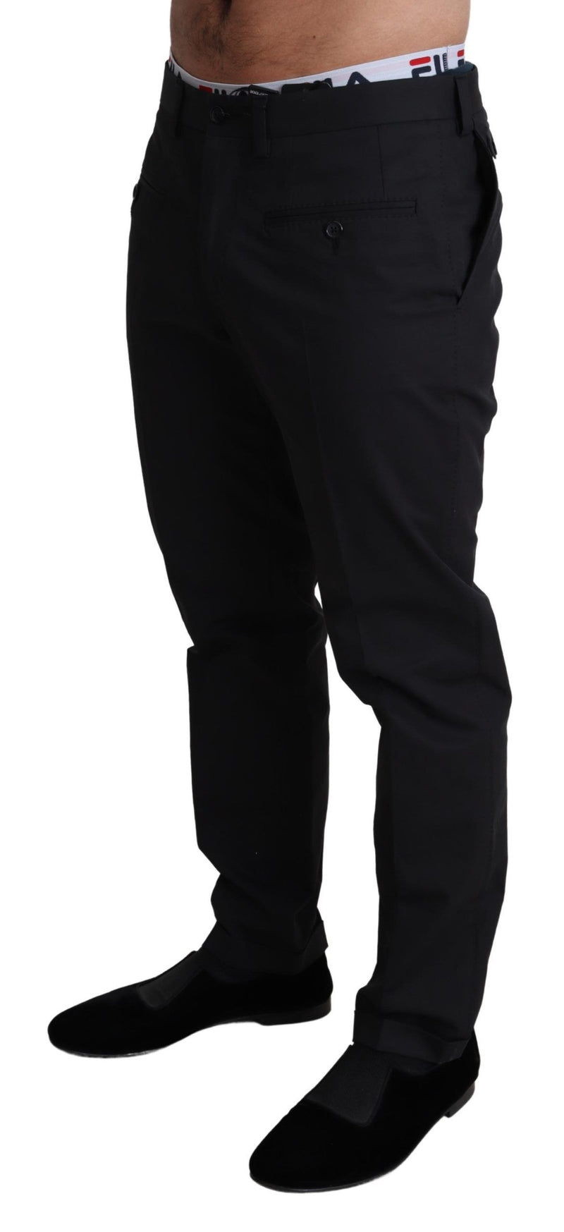 Elegantes pantalones de algodón negro estirado