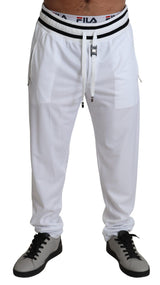 Elegantes pantalones de trote blanco con parche de logotipo