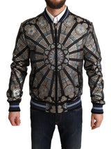 Elegante Jacquard -Bomberjacke in Blau