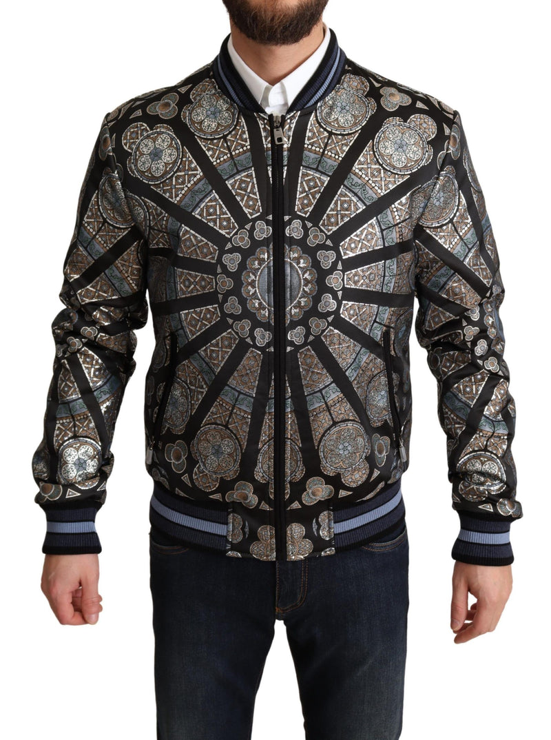 Elegant Jacquard Bomber veste en bleu