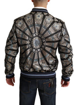 Elegant Jacquard Bomber veste en bleu