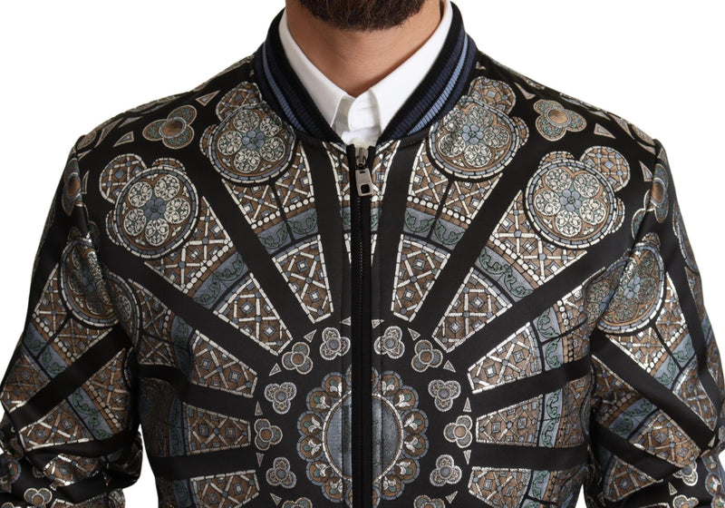 Elegant Jacquard Bomber veste en bleu