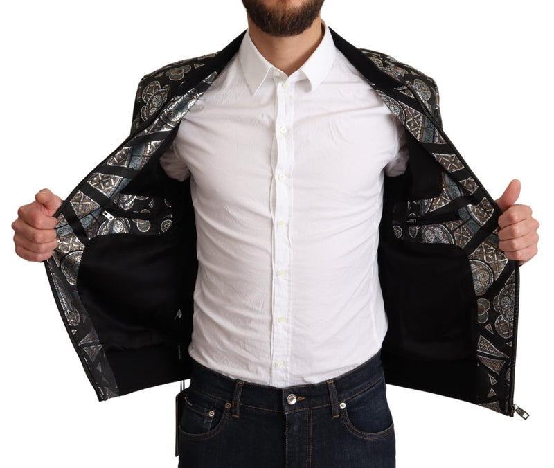 Elegante chaqueta de bombardero Jacquard en azul