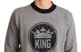 Eleganter grauer Kronmotiv -Crewneck -Pullover