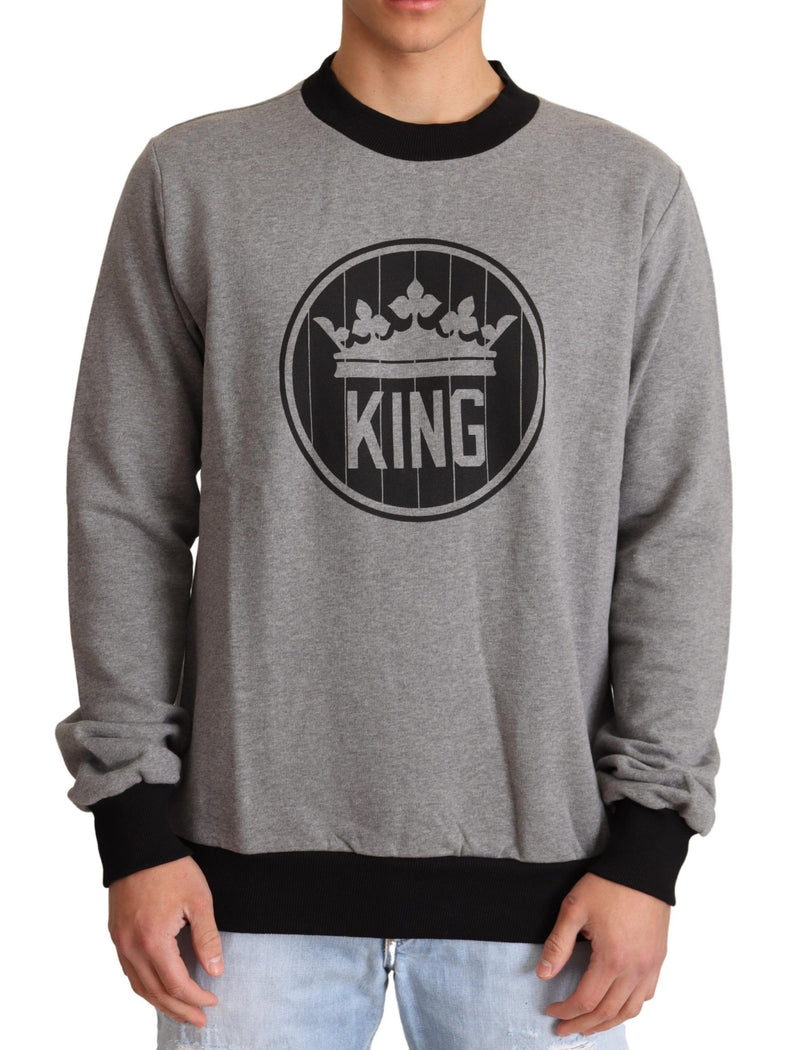 Eleganter grauer Kronmotiv -Crewneck -Pullover