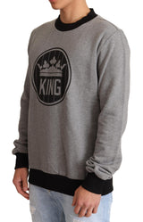 Eleganter grauer Kronmotiv -Crewneck -Pullover