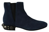 Chic Blue Suede Mid-Calf Boots avec Détails Stud