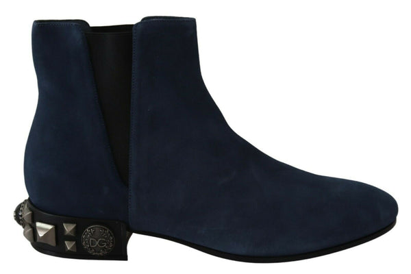 Chic Blue Suede Mid-Calf Boots με λεπτομέρειες Stud