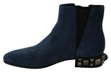 Chic Blue Suede Mid-Calf Boots με λεπτομέρειες Stud