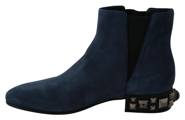 Stivali chic blu in pelle scamosciata blu con dettagli per stallone