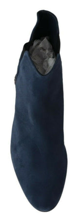 Chic Blue Suede Mid-Calf Boots avec Détails Stud