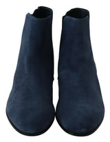 Chic Blue Suede Mid-Calf Boots με λεπτομέρειες Stud