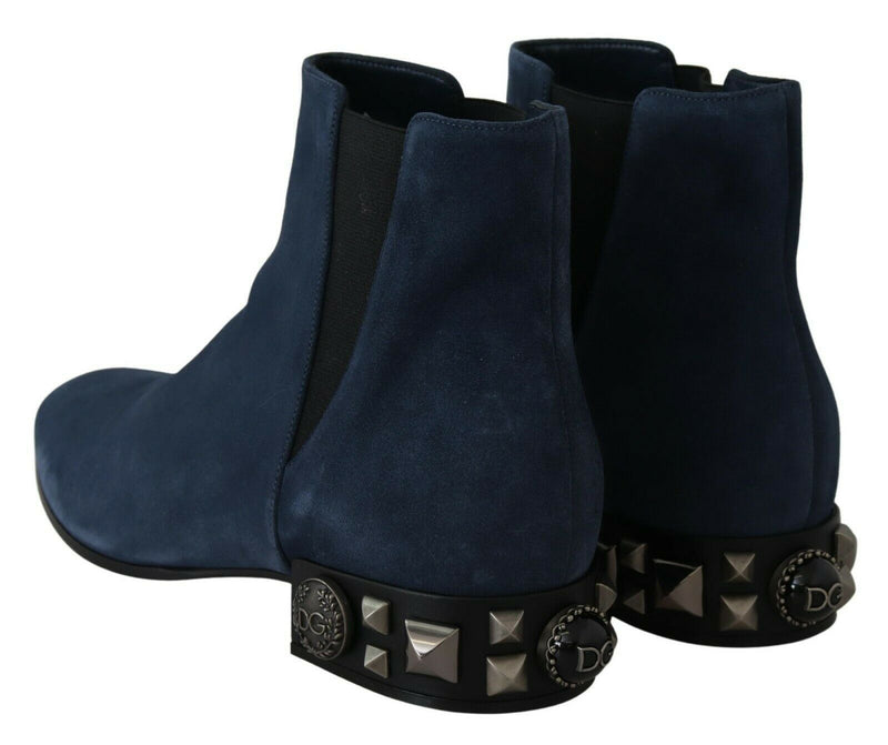 Chic Blue Suede Mid-Calf Boots με λεπτομέρειες Stud