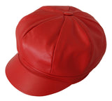 Chic Red Leather Cabbie Cap