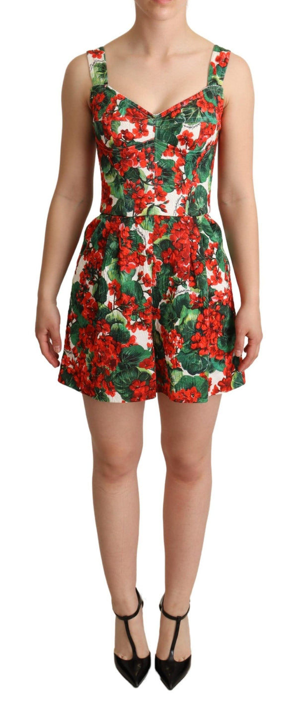 Chic Red Geranium Print Αμάνικο Jumpsuit