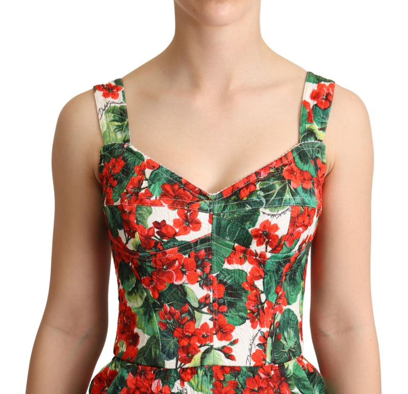 Chic Red Geranium Print ärmellose Jumpsuit